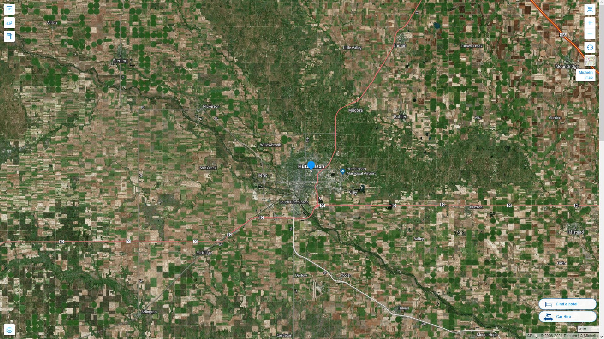 Hutchinson Kansas Highway and Road Map with Satellite View